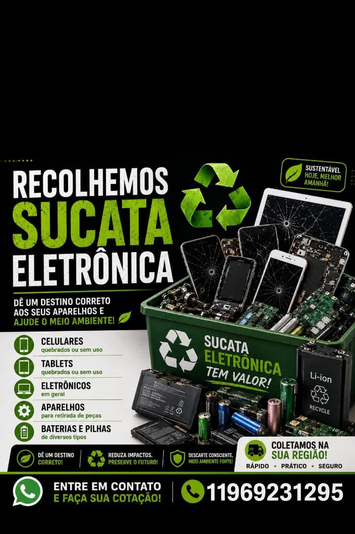 Coleta de sucata eletrônica: celulares, tablets e baterias